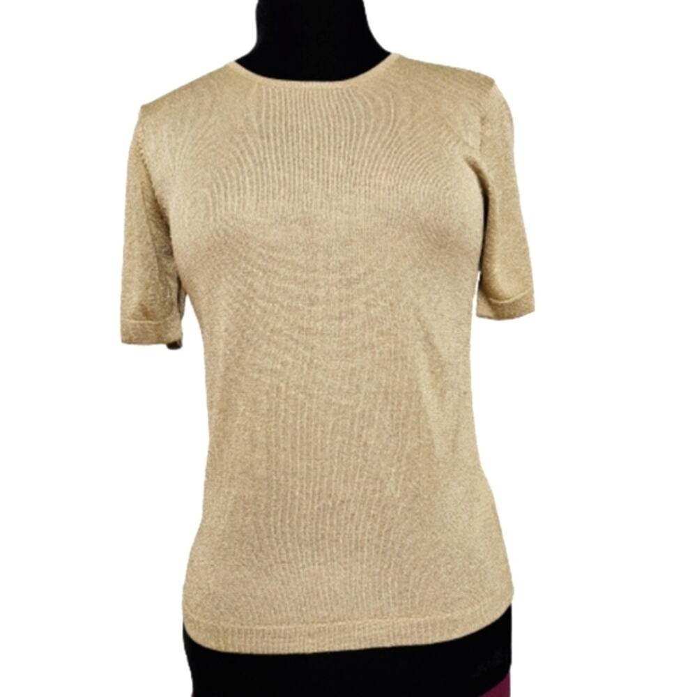 VINTAGE Outlander Metallic Gold Short Sleeve Knit Top Small